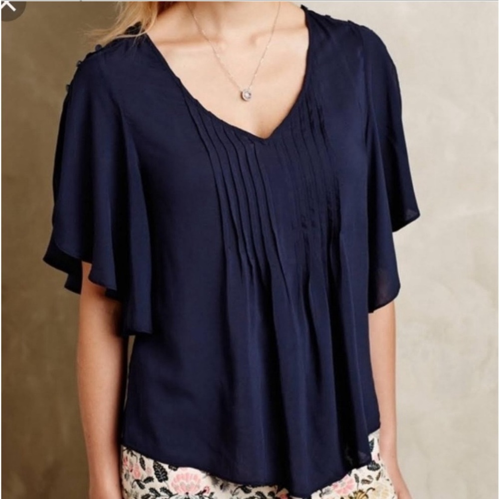Anthropologie Maeve Top, midnight blue, size 8 / Medium, beautiful details, EUC
